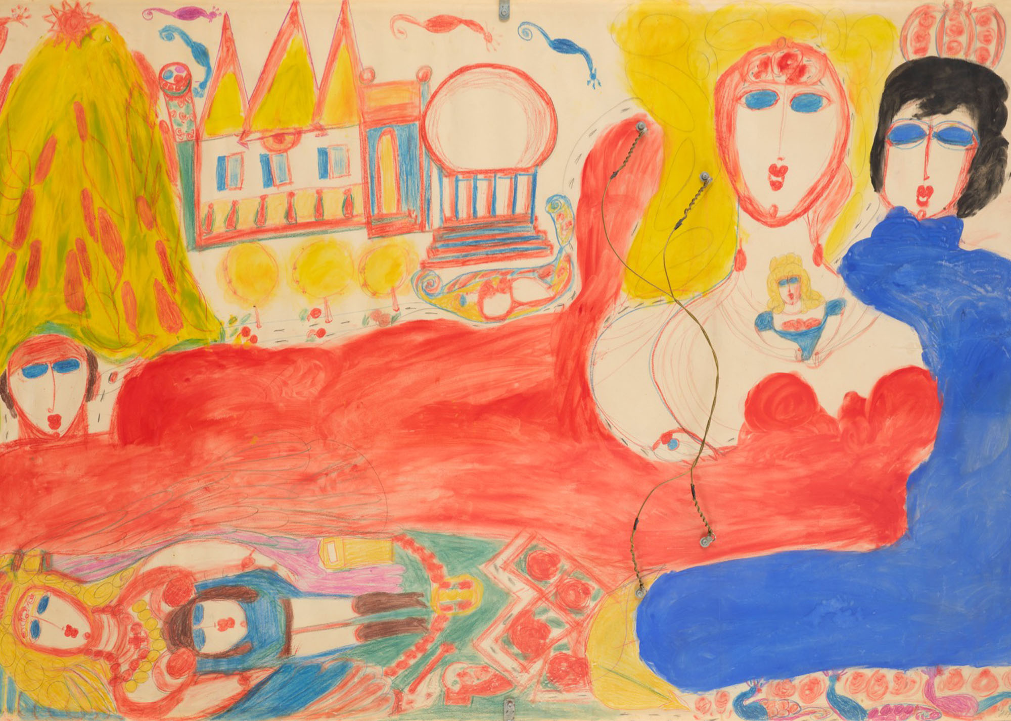 Aloïse (1886–1964) Le festin de Sinaïa ou Impératrice Elisabeth au bal de l'Opéra / Mariage de la reine Hélène - Le festin de Sinaïa ou Impératrice Elisabeth au bal de l'Opéra Gouache, Farb- und Bleistift auf Papier oben rechts bezeichnet Festins de Sinaïa unten links bezeichnet Impératrice Elisabeth au bal de l'Opéra 149 x 100 cm